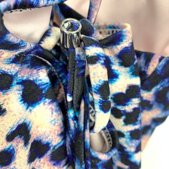 Victoria's Secret Swimsuit Women's S Leopard Print One-Piece Blue Lace Up Back - Picture 6 of 8